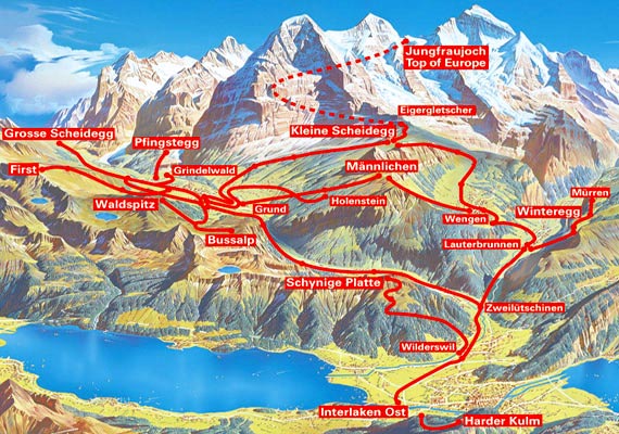 Validity Map for: Jungfrau Unlimited Railways Pass